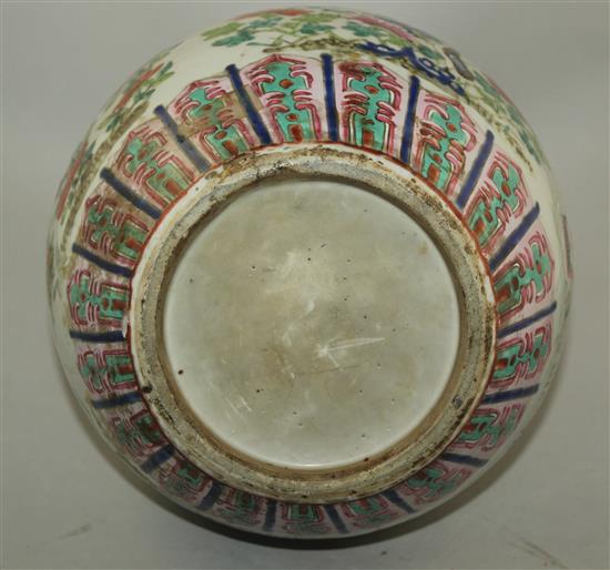 A large Chinese famille rose bottle vase, Daoguang period, 42.5cm, crack to body, lamp mount removed